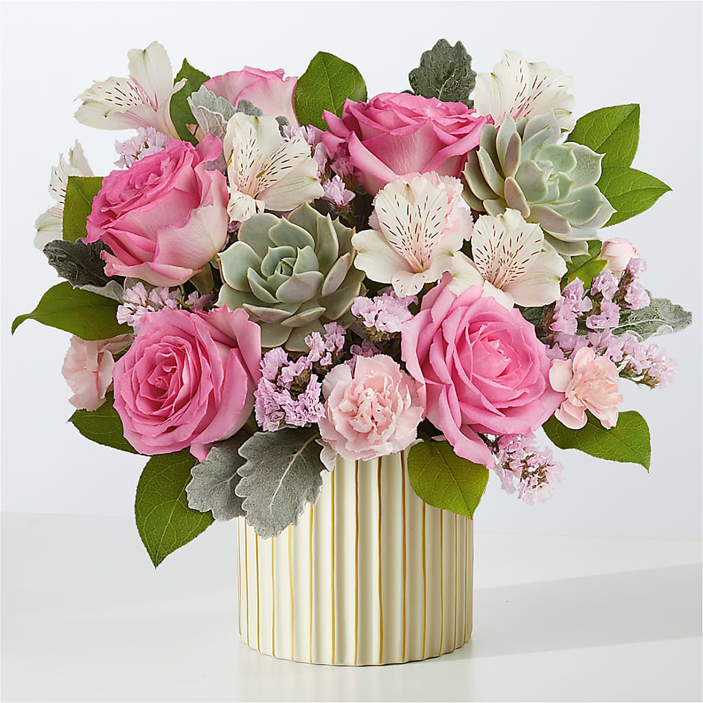 Dusty Rose Bouquet with Ivory Vase – FLOWERS & GIFTS BY ROBERTS, Pinetops NC