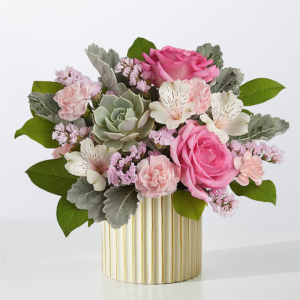 Dusty Rose Bouquet with Ivory Vase – FLOWERS & GIFTS BY ROBERTS, Pinetops NC