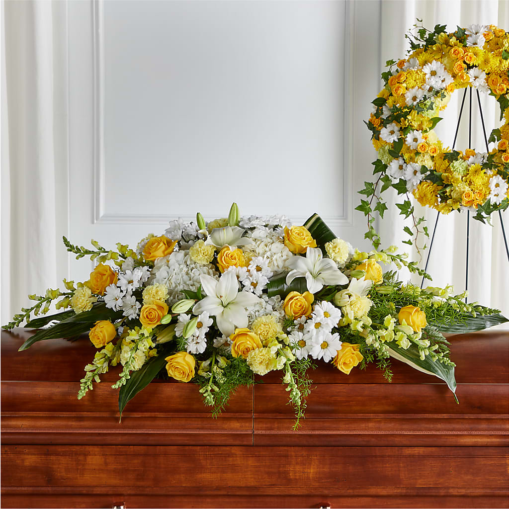 Golden Harmony Casket Spray – FLOWERS & GIFTS BY ROBERTS, Pinetops NC