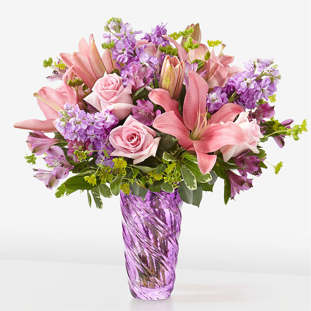 Precious Petals Bouquet with Luxe Swirl Vase – FLOWERS & GIFTS BY ROBERTS, Pinetops NC