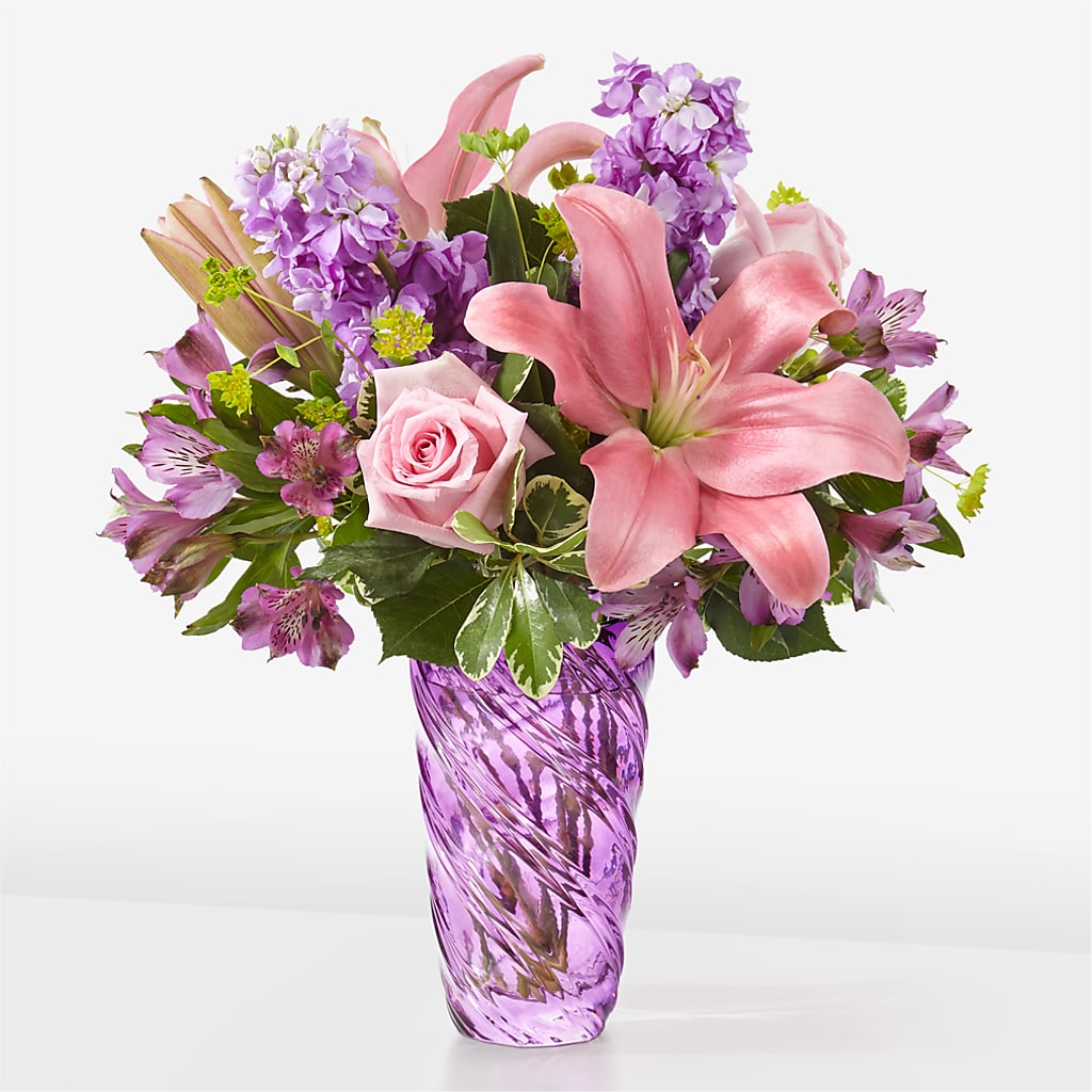 Precious Petals Bouquet with Luxe Swirl Vase – FLOWERS & GIFTS BY ROBERTS, Pinetops NC