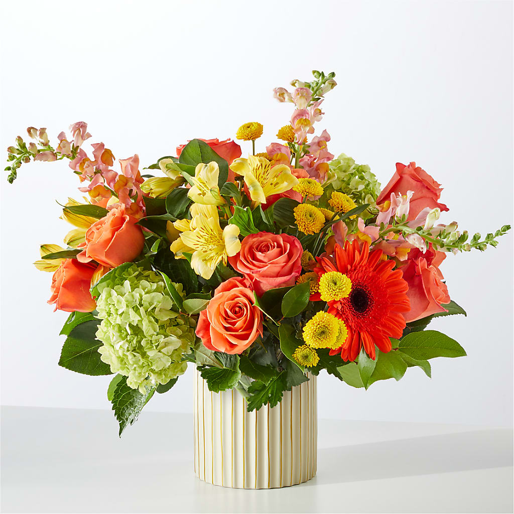 Autumn Sunshine Bouquet with Ivory Vase – FLOWERS & GIFTS BY ROBERTS, Pinetops NC