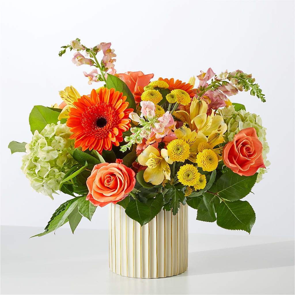 Autumn Sunshine Bouquet with Ivory Vase – FLOWERS & GIFTS BY ROBERTS, Pinetops NC